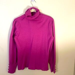 Ann Taylor Sweater Womens Size Large Merino Wool Pullover Turtleneck Button Cuff